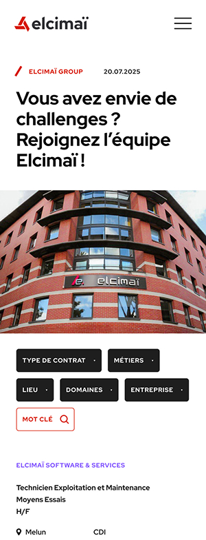 Une page web mobile intuitive et parfaitement optimisée pour valoriser l'entreprise Elcimaï. 