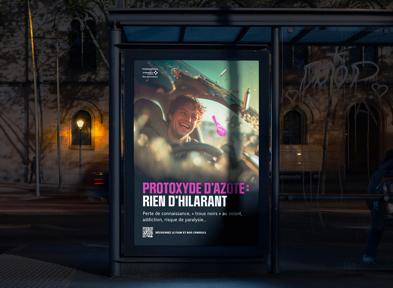 Projet de affiche pub Protoxyde d'azote réalisé pour Fondation VINCI Autoroutes – agence pub Paris