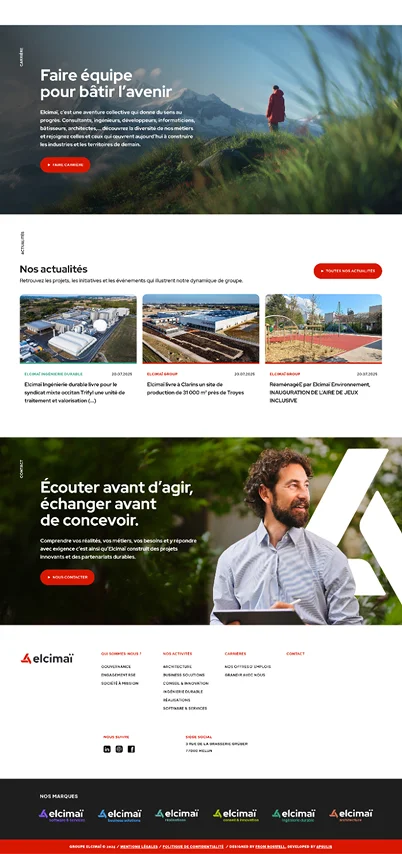 Page web Home intuitive et parfaitement optimisée pour valoriser l'expertise d'ElcimaÏ.