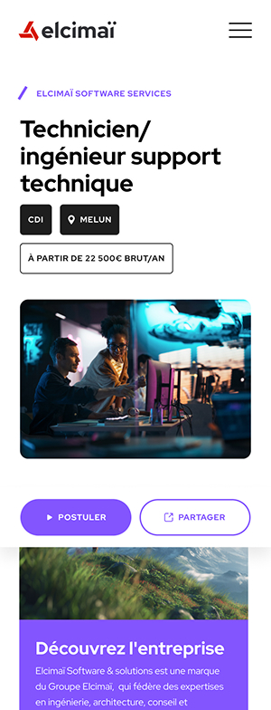 Une page web mobile intuitive et parfaitement optimisée pour valoriser l'entreprise Elcimaï. 
