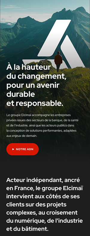 Page web mobile intuitive et parfaitement optimisée pour valoriser l'expertise d'ElcimaÏ.