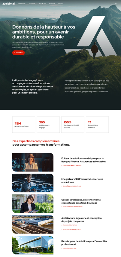 Page web home intuitive et parfaitement optimisée pour valoriser l'expertise d'ElcimaÏ.
